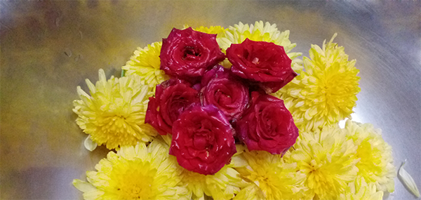Chamanthi flowers / Chrysanthemum and Red Roses
